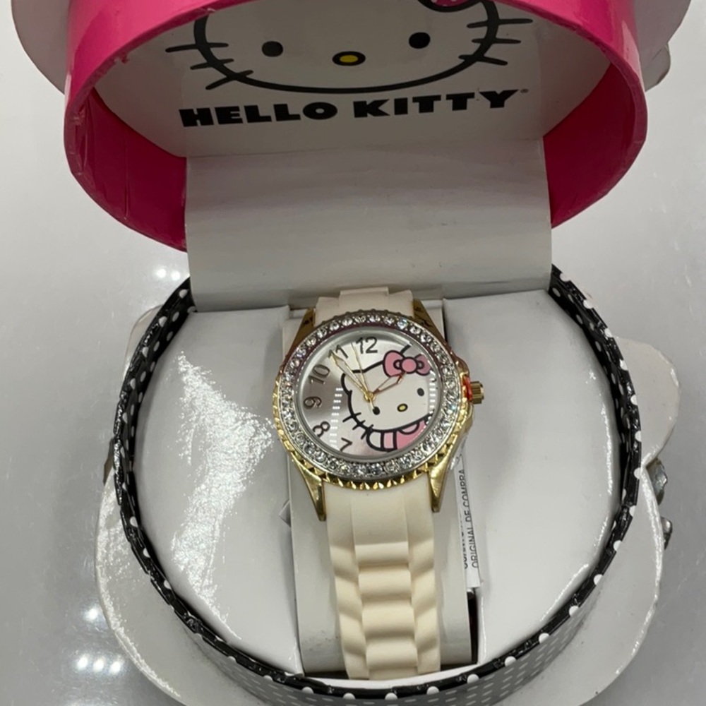 Hello Kitty Pink & Black Polka Dot Trinket Box Featuring Hello Kitty Watch - Picture 5 of 11